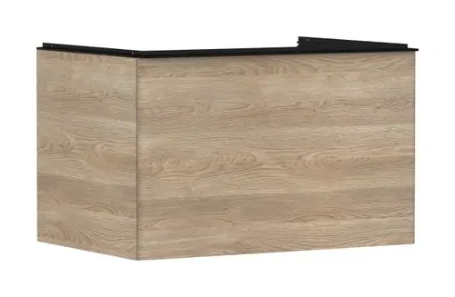 Waschtischunterschrank in hellem Holzdesign mit einem Schubkasten, geeignet für Aufsatzwaschtische. Hergestellt von Hansgrohe.